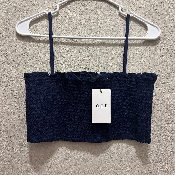 O.P.T One Pretty Time Navy Smocked Crop Top NWT M - Picture 1 of 5
